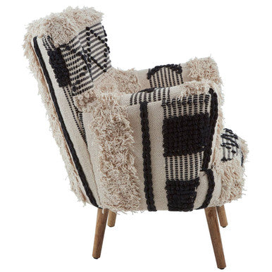 Black and White Shaggy Berber Style Armchair | Cefena