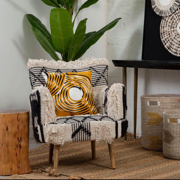 Black and White Shaggy Berber Style Armchair | Cefena
