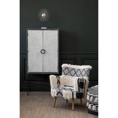 Black and White Shaggy Berber Style Armchair | Cefena