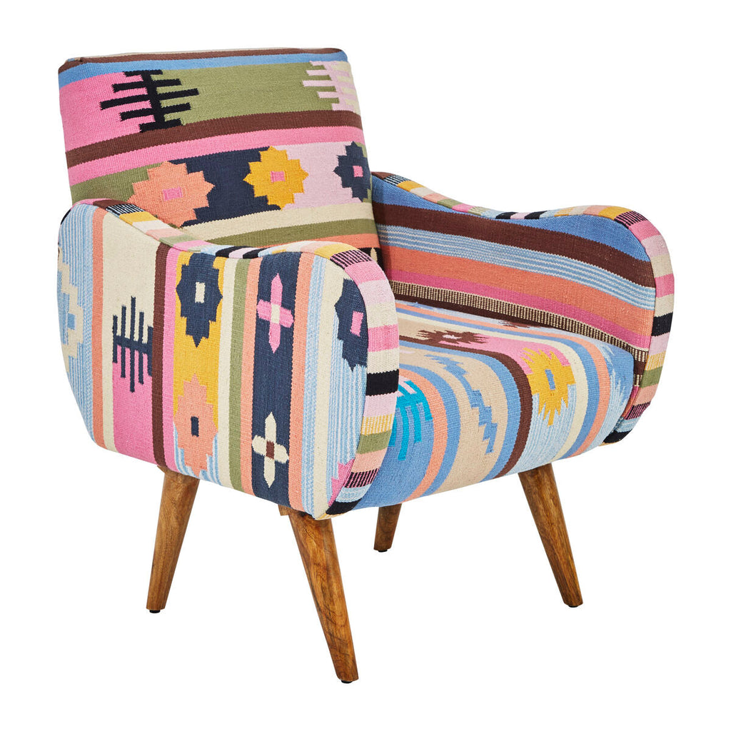 Multi Coloured Fabric Chair with Mango Wood Legs | Cefena