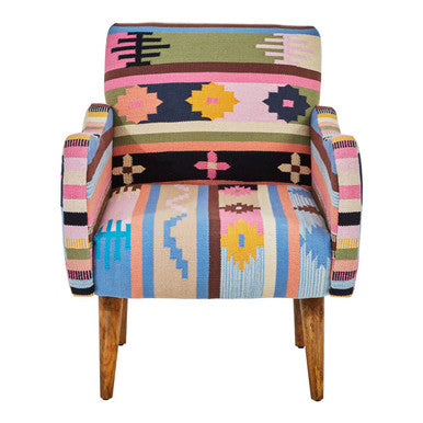 Multi Coloured Fabric Chair with Mango Wood Legs | Cefena