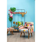 Multi Coloured Fabric Chair with Mango Wood Legs | Cefena
