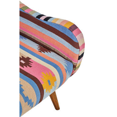 Multi Coloured Fabric Chair with Mango Wood Legs | Cefena