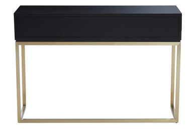 Black and White 2 Drawers Warm Metallic Finish Console Table with Gold Knob Handle | Dumas