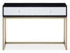 Black and White 2 Drawers Warm Metallic Finish Console Table with Gold Knob Handle | Dumas