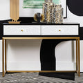 Black and White 2 Drawers Warm Metallic Finish Console Table with Gold Knob Handle | Dumas