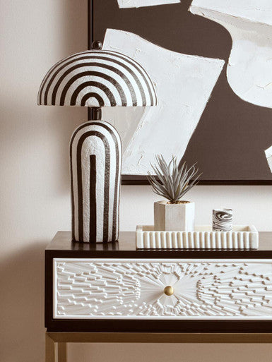 Black and White 2 Drawers Warm Metallic Finish Console Table with Gold Knob Handle | Dumas