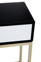 Black and White 2 Drawers Warm Metallic Finish Console Table with Gold Knob Handle | Dumas