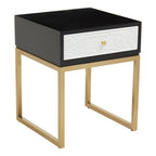 Black and White 1 Drawer Warm Metallic Finish Side Table with Gold Knob Handle | Dumas