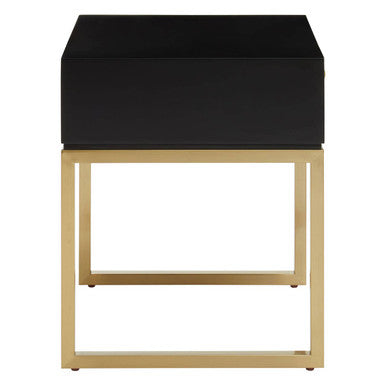 Black and White 1 Drawer Warm Metallic Finish Side Table with Gold Knob Handle | Dumas