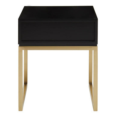 Black and White 1 Drawer Warm Metallic Finish Side Table with Gold Knob Handle | Dumas