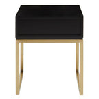 Black and White 1 Drawer Warm Metallic Finish Side Table with Gold Knob Handle | Dumas