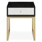 Black and White 1 Drawer Warm Metallic Finish Side Table with Gold Knob Handle | Dumas