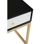 Black and White 1 Drawer Warm Metallic Finish Side Table with Gold Knob Handle | Dumas