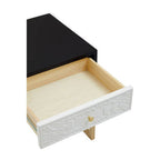 Black and White 1 Drawer Warm Metallic Finish Side Table with Gold Knob Handle | Dumas
