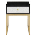 Black and White 1 Drawer Warm Metallic Finish Side Table with Gold Knob Handle | Dumas