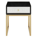 Black and White 1 Drawer Warm Metallic Finish Side Table with Gold Knob Handle | Dumas