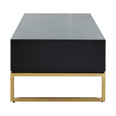 Black and White 4 Drawer Warm Metallic Finish Coffee Table with Gold Knob Handle | Dumas