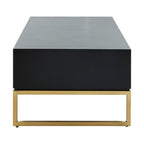 Black and White 4 Drawer Warm Metallic Finish Coffee Table with Gold Knob Handle | Dumas