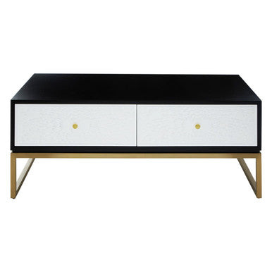 Black and White 4 Drawer Warm Metallic Finish Coffee Table with Gold Knob Handle | Dumas