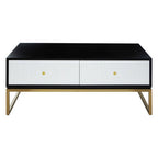 Black and White 4 Drawer Warm Metallic Finish Coffee Table with Gold Knob Handle | Dumas