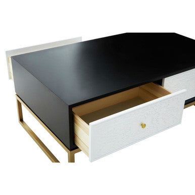 Black and White 4 Drawer Warm Metallic Finish Coffee Table with Gold Knob Handle | Dumas