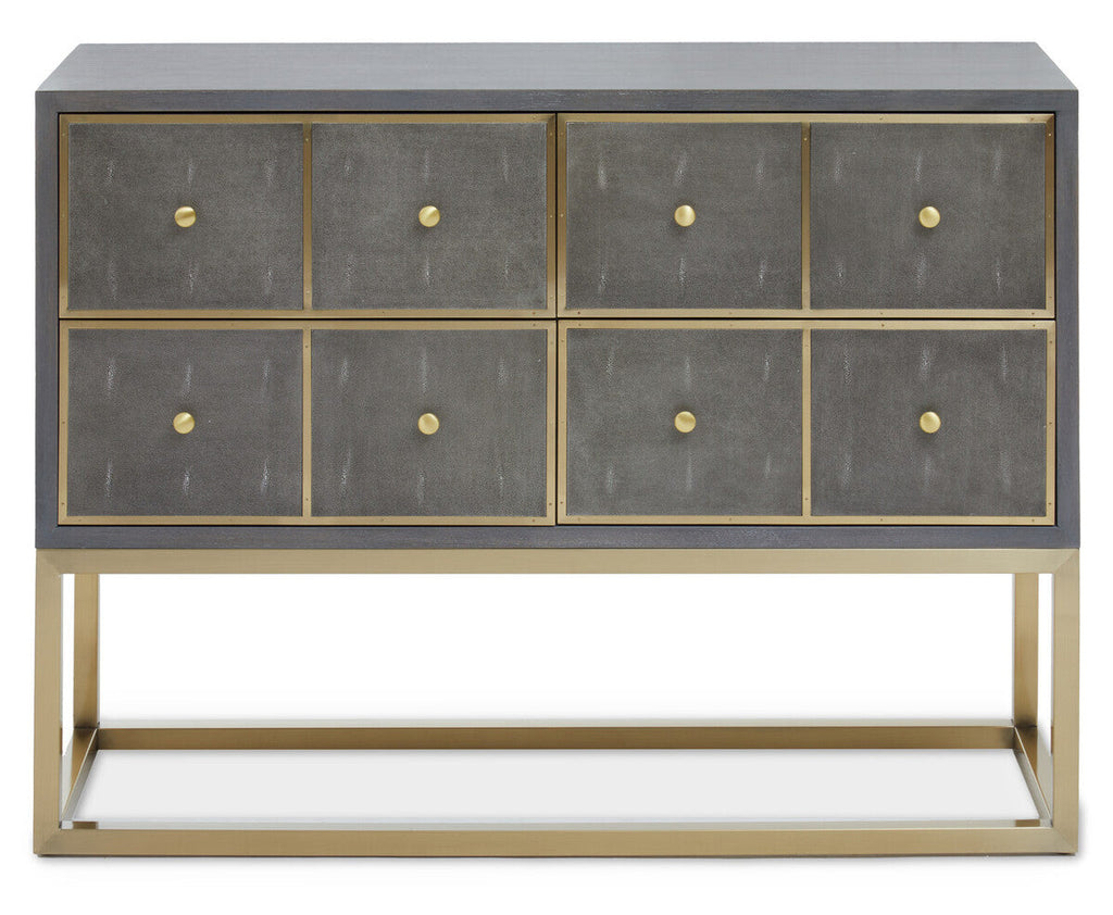 Grey and Gold Warm Metallic Finish Shagreen Effect 4-Drawer Console Table with Knob Handle | Deskey