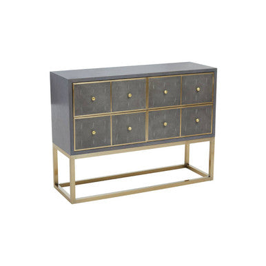 Grey and Gold Warm Metallic Finish Shagreen Effect 4-Drawer Console Table with Knob Handle | Deskey