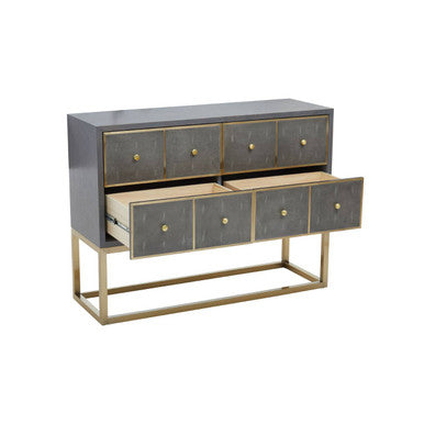 Grey and Gold Warm Metallic Finish Shagreen Effect 4-Drawer Console Table with Knob Handle | Deskey