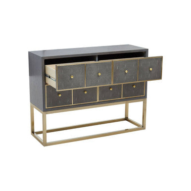 Grey and Gold Warm Metallic Finish Shagreen Effect 4-Drawer Console Table with Knob Handle | Deskey
