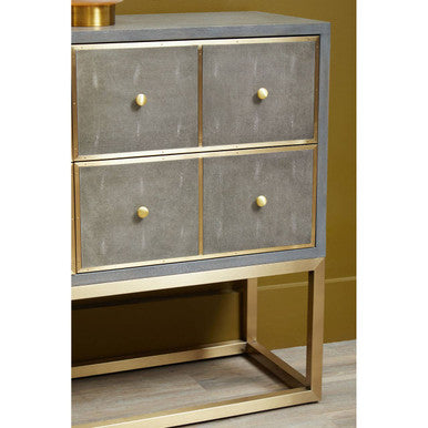 Grey and Gold Warm Metallic Finish Shagreen Effect 4-Drawer Console Table with Knob Handle | Deskey