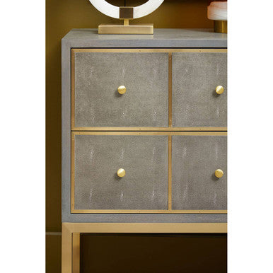 Grey and Gold Warm Metallic Finish Shagreen Effect 4-Drawer Console Table with Knob Handle | Deskey