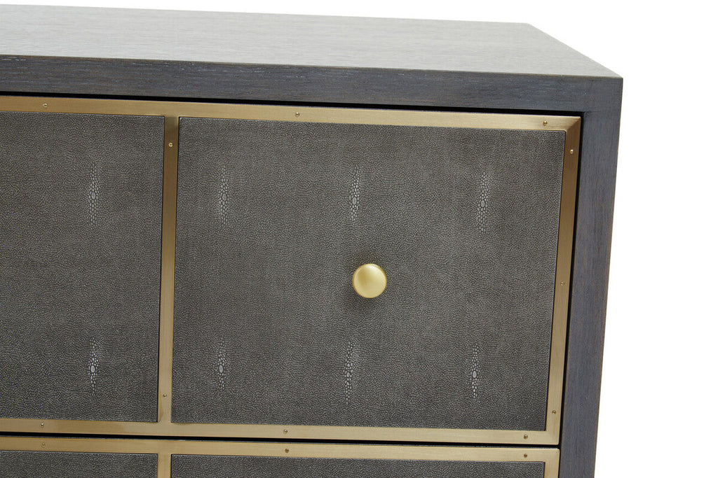 Grey and Gold Warm Metallic Finish Shagreen Effect 4-Drawer Console Table with Knob Handle | Deskey