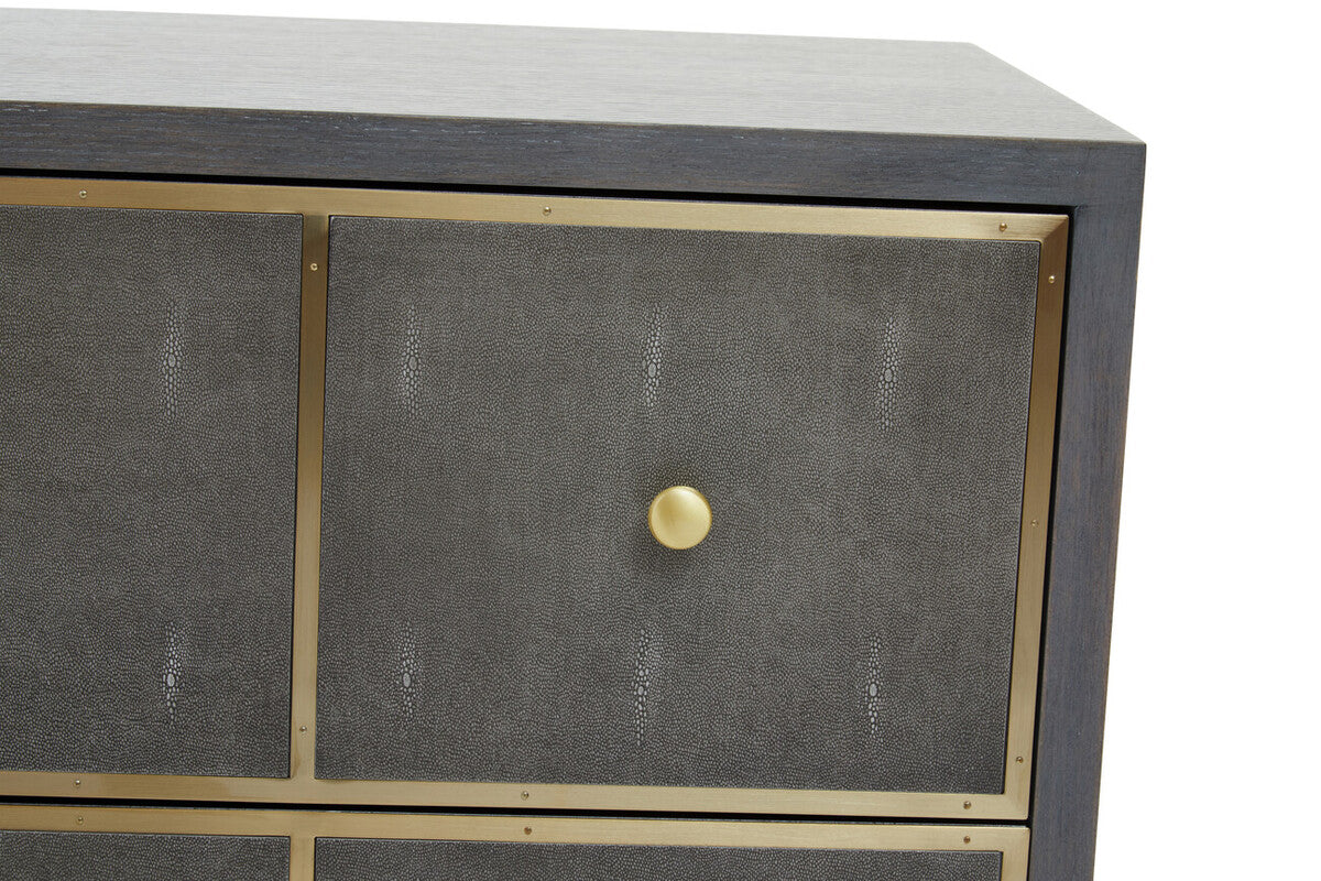Grey and Gold Warm Metallic Finish Shagreen Effect 4-Drawer Console Table with Knob Handle | Deskey