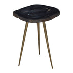 Brown Petrified Wood Top Side Table with Brass Finish Angular Legs | Relic