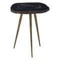 Brown Petrified Wood Top Side Table with Brass Finish Angular Legs | Relic