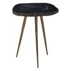 Brown Petrified Wood Top Side Table with Brass Finish Angular Legs | Relic