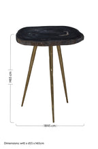 Brown Petrified Wood Top Side Table with Brass Finish Angular Legs | Relic