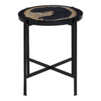 Black Petrified Wood Top Side Table with Cross-Base Legs, Relic