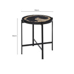 Black Petrified Wood Top Side Table with Cross-Base Legs, Relic