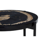 Black Petrified Wood Top Side Table with Cross-Base Legs, Relic