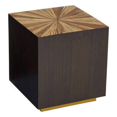 Brown and Gold Ebony Bamboo Sunburst Top Side Table with Clean-Lined, Gabelle