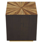 Brown and Gold Ebony Bamboo Sunburst Top Side Table with Clean-Lined, Gabelle