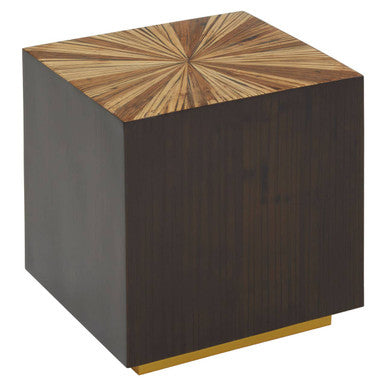 Brown and Gold Ebony Bamboo Sunburst Top Side Table with Clean-Lined, Gabelle