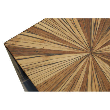 Brown and Gold Ebony Bamboo Sunburst Top Side Table with Clean-Lined, Gabelle