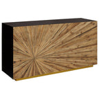 Brown and Gold Ebony Bamboo Sunburst Top Console Table with Clean-Lined, Gabelle
