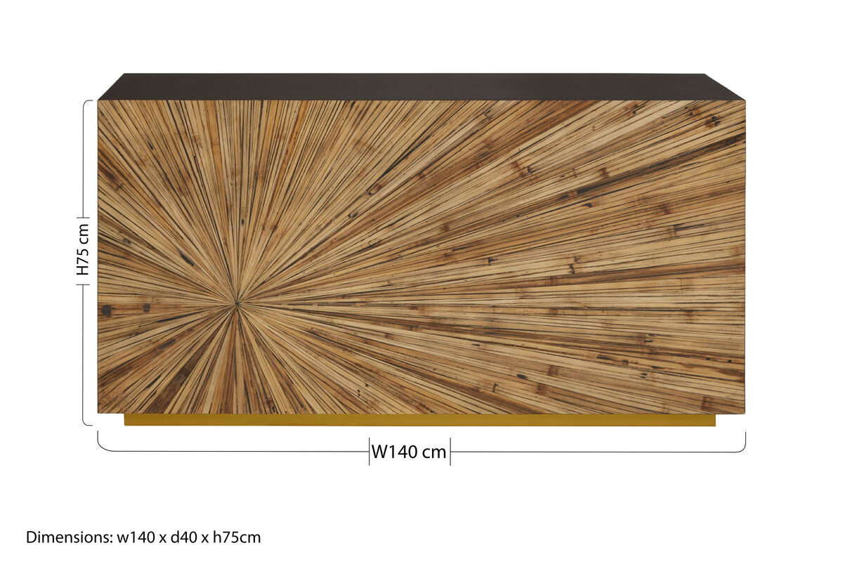Brown and Gold Ebony Bamboo Sunburst Top Console Table with Clean-Lined, Gabelle