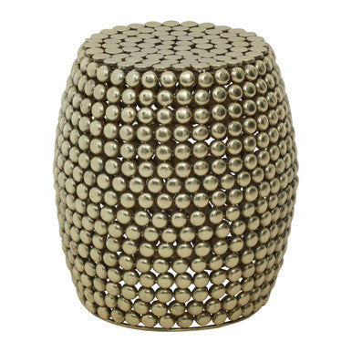 Gold Finish Interlinked Beaded Iron Stool and Side Table, Templar