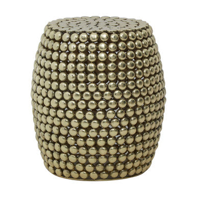 Gold Finish Interlinked Beaded Iron Stool and Side Table, Templar
