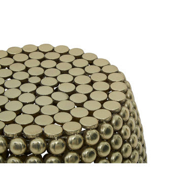 Gold Finish Interlinked Beaded Iron Stool and Side Table, Templar